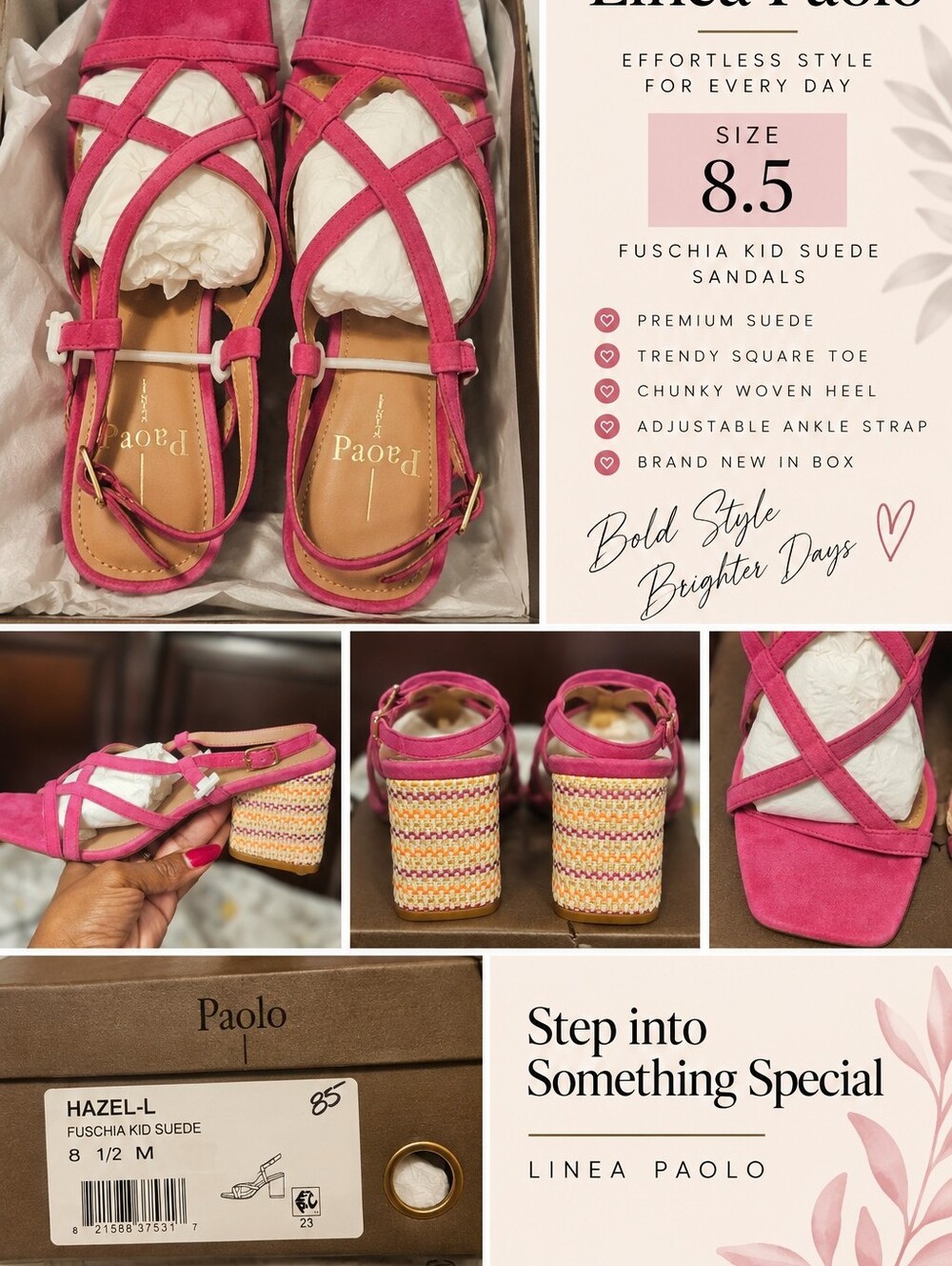 NIB Linea Paolo Fuchsia Kid Suede Strappy Sandals